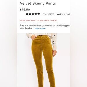 3 Pair Loft Velvet Skinny. 3 colors. No holes or stains. Listing is for all 3.